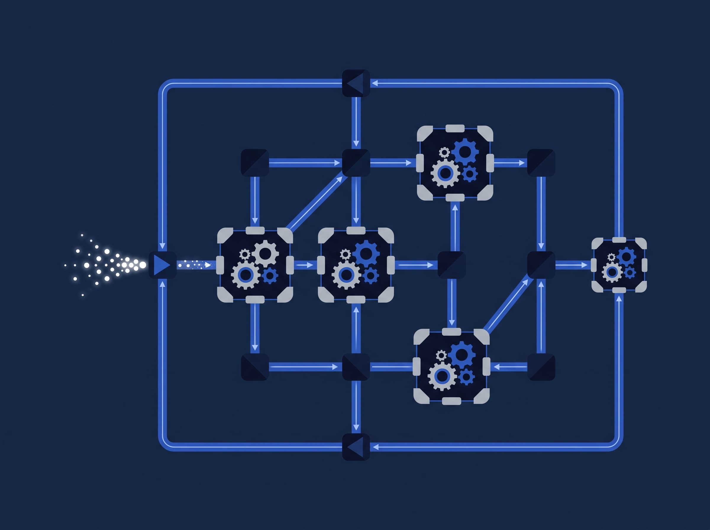 Illustration of a connected automation workflow representing AI automation for businesses